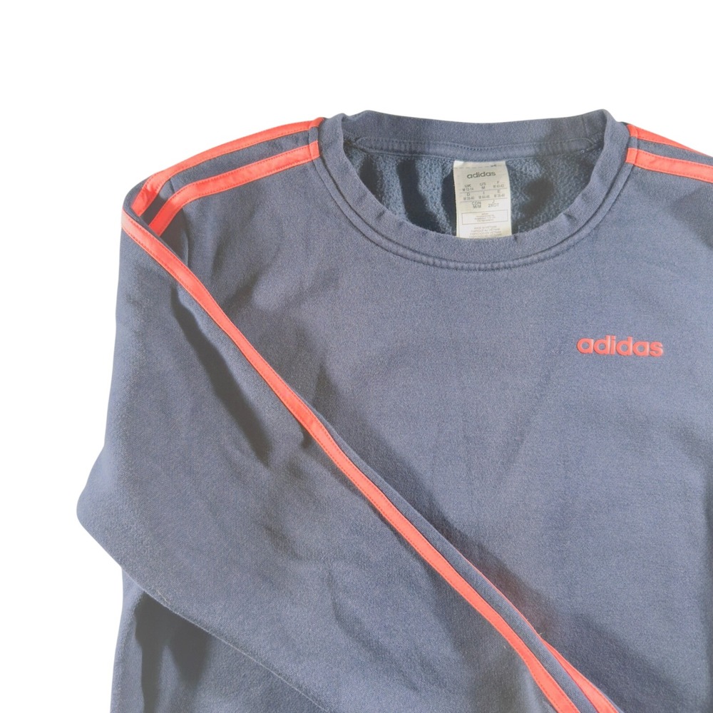 284 |Adidas Essentials Womens Medium 3-Stripe Crewneck Sweatshirt Navy Pink